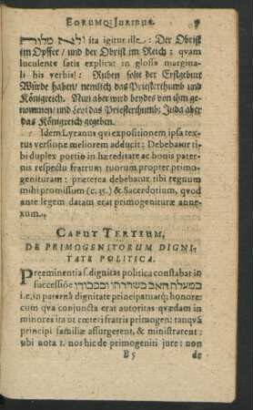 Caput Tertium. De Primogenitorum Dignitate Politica.