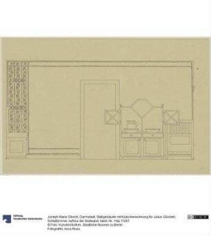 Darmstadt, Stallgebäude mit Kutscherwohnung für Julius Glückert, Schlafzimmer, Aufriss der Südwand