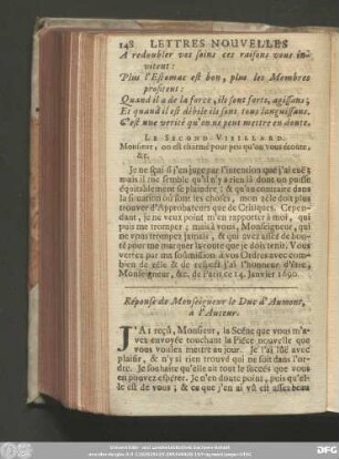 Réponse de Monseigneur le Duc d'Aumont, à l'Auteur.
