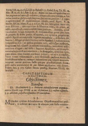 Caput Septimum & Ultimum. Objectiones