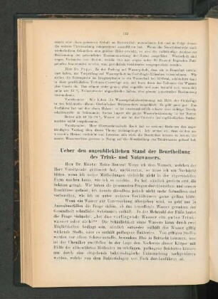 Ueber den augenblicklichen Stand der Beurtheilung des Trink- und Nutzwassers.