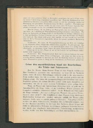 Ueber den augenblicklichen Stand der Beurtheilung des Trink- und Nutzwassers.