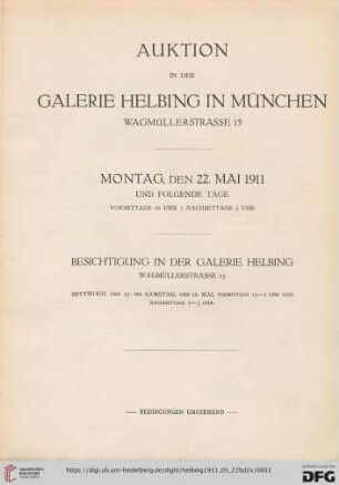 2: Sammlung J. Bossard, Luzern: Privat-Sammlung nebst Anhang : [Auktion in der Galerie Helbing in München, 22. Mai 1911 und folgende Tage]