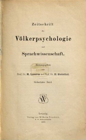 Zeitschrift für Völkerpsychologie und Sprachwissenschaft. 17, 17. 1887