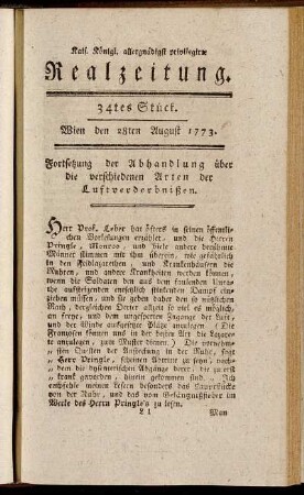 34tes Stück. Wien den 28ten August 1773.