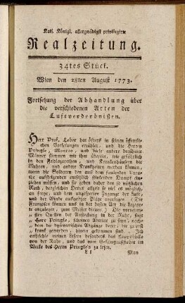 34tes Stück. Wien den 28ten August 1773.