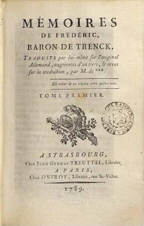 Mémoires de Frédéric, Baron de Trenck. 1