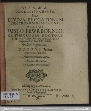 Disquisitio quarta de divina peccatorum nostrorum remissione