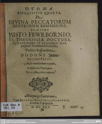 Disquisitio quarta de divina peccatorum nostrorum remissione