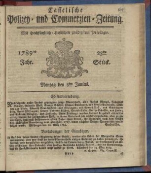 23tes Stueck, Montag den 8ten Junius. 1789