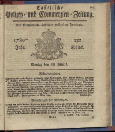 23tes Stueck, Montag den 8ten Junius. 1789