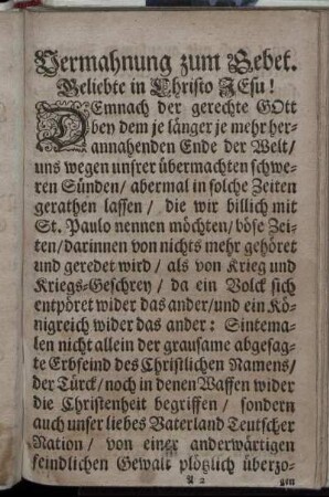 Vermahnung zum Gebet.