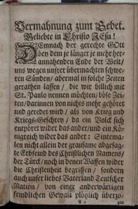 Vermahnung zum Gebet.