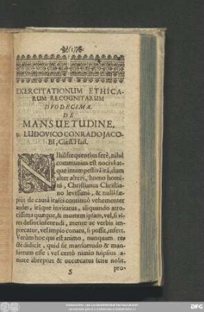 Duodecima. De Mansuetudine. R. Ludovico Conrado Iacobi, Giess. Hass.