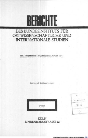 Der sowjetische Staatshaushaltsplan 1971