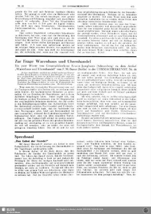 Zur Frage Warenhaus und Uhrenhandel