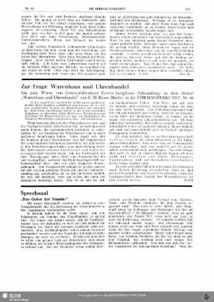Zur Frage Warenhaus und Uhrenhandel