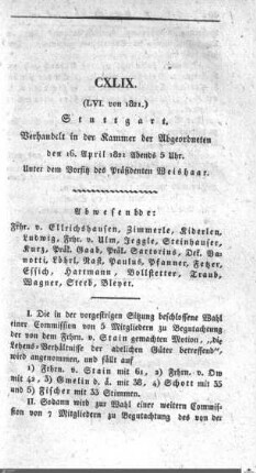 149. Sitzung, Stuttgart, 16.4.1821