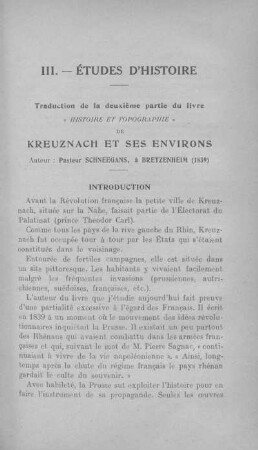 III. Études d'histoire