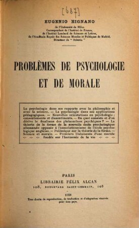 Problèmes de psychologie et de morale