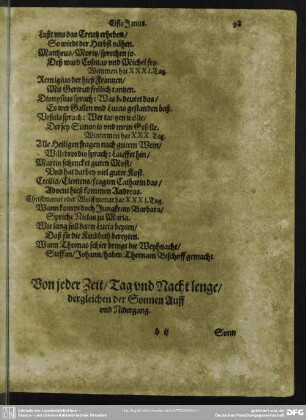 Von jeder Zeit, Tag und Nacht lenge, dergleichen der Sonnen Auff und Nidergang