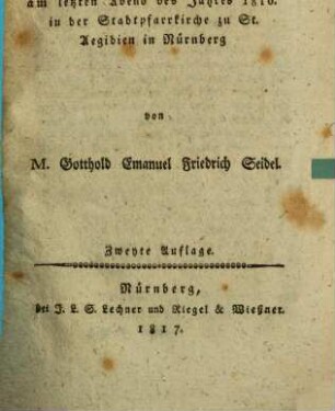 Kanzelrede am letzten Abend des Jahres 1816