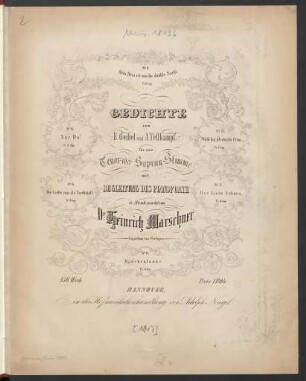 Gedichte von E. Geibel und A. Tellkampf : für eine Tenor- oder Sopran-Stimme mit Begleitung des Pianoforte