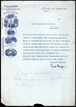 [Correspondence between Angelo Mosso and mechanicians from 1901-11-25, 1901-11-26, 1901-11-28, 1901-12-12, 1902-06-16]