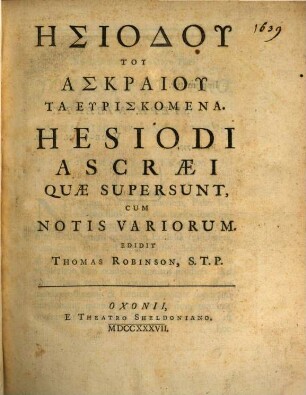 Hesiodi Ascraei quae supersunt : Cum notis variorum