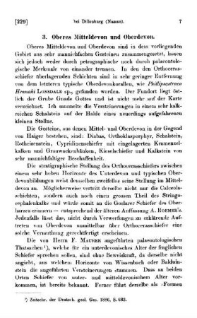 3. Oberes Mitteldevon und Oberdevon.