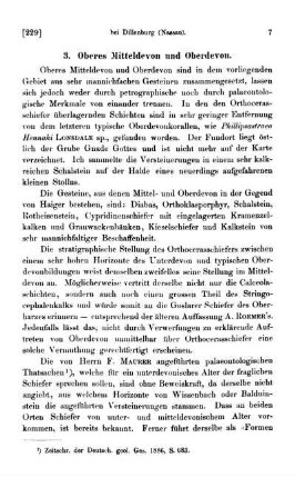 3. Oberes Mitteldevon und Oberdevon.