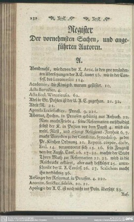 Register Der vornehmsten Sachen, und angeführten Autoren