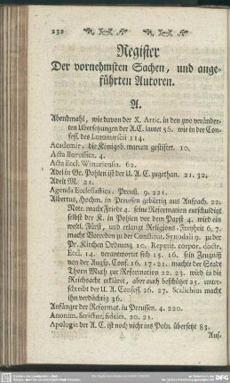 Register Der vornehmsten Sachen, und angeführten Autoren