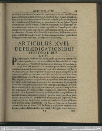 Articulus XVIII. De Praedicationibus Personalibus