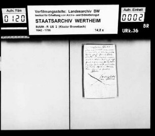 Fr. Christian (Christianus) Streckert, Laie zu Bronnbach (Brunnbach), verspricht den Satzungen und Regeln des hl. Benediktus Treue und Gehorsam.