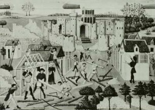 Zimmerleute, Miniatur, 15.Jh.