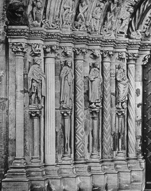 Freiberg (Sachsen), St. Marien, Goldene Pforte, linkes Gewände, Daniel, Königin von Saba, Salomon, Johannes d.T.