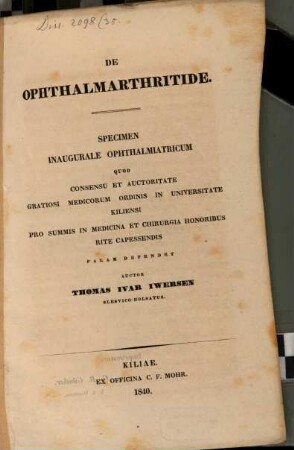 De ophthalmarthritide : Specimen inaug. ophthalmiatricum
