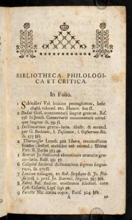 1-32, Bibliotheca Philologica et critica.