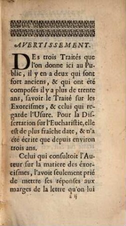 Dissertations theologiques et dogmatiques sur les Exorcismes