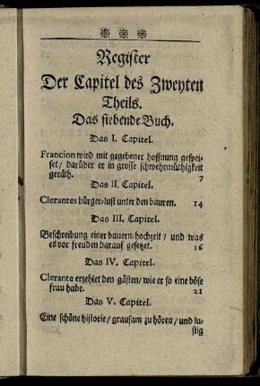 Register Der Capitel des Zweyten Theils.