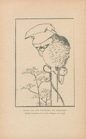Hibou sur son perchoir, par Hokousai. - (D'après une gravure de la petite "Mangoua" de 1843)
