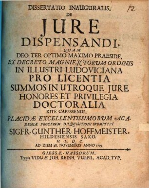 Diss. inaug. de jure dispensandi