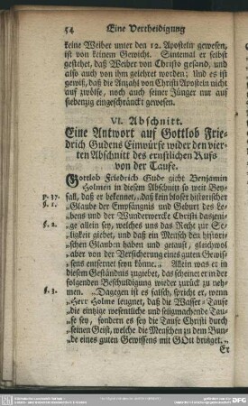 VI. Abschnitt. Eine Antwort auf Gottlob Friedrich Gudens Einwürfe wider den vierten Abschnitt des ernstlichen Rufs von der Taufe