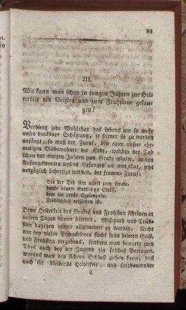 III. Wie kann man schon in jungen Jahren zur Heiterkeit des Geistes und zum Frohsinne gelangen?