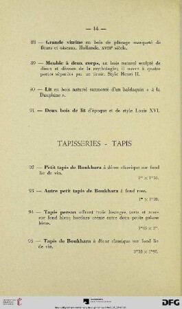 Tapisseries – Tapis (Nr. 92-107)