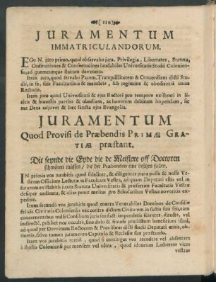 Juramentum Quod Provisi de Praebendis Primae Gratiae praestant
