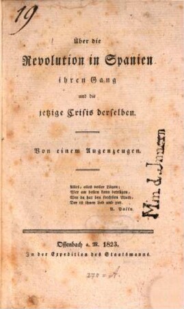 Über die Revolution in Spanien, ihren Gang und die jetzige Crisis derselben