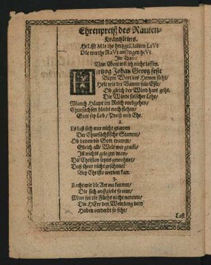 Ehrenpreiß deß Rauten=Kräntzleins. HeLfft MIr Ihr hertzgeLIebten LeVt DIe werthe RaVt ansIngen heVt. Jm Thon: Von Gott wil ich nicht lassen.