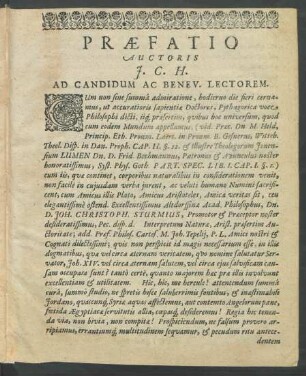 Praefatio Auctoris J. C. H. Ad Candidum Ac Benev. Lectorem